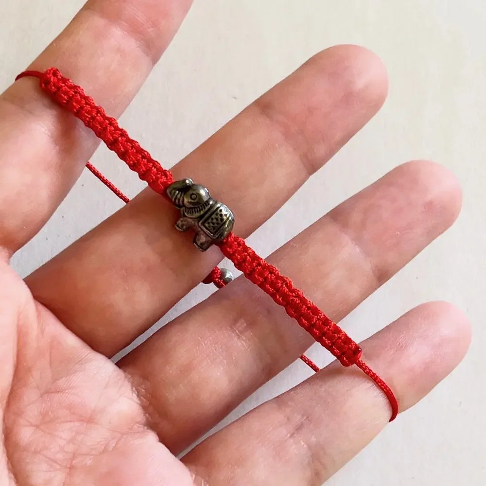 Red Thread Bracelet Elephant Charm Adjustable Child Sized